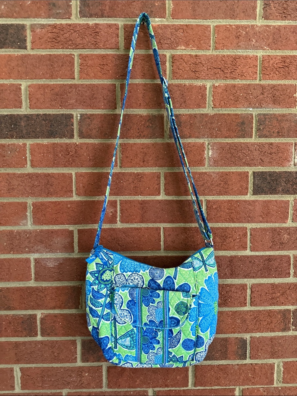 Vera Bradley Blue & Green Doodle Daisy Quilted Floral Adjustable Shoulder Bag
